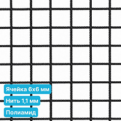 Антидроновая сетка 6х6 1,1 мм полиамидная черная безузловая